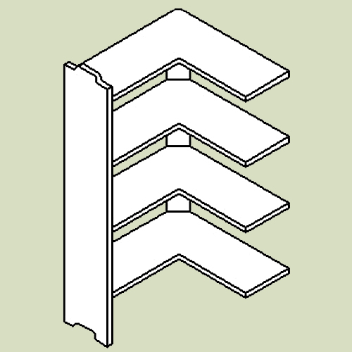 Hjørnevinkelreol 2 med 4 hylder - h103 b80 d20