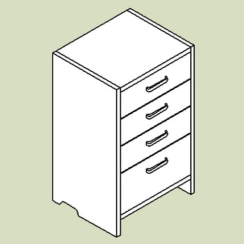 Skuffemodul med 4 skuffer til skrivebordsplade - h69,5 b43 d36 